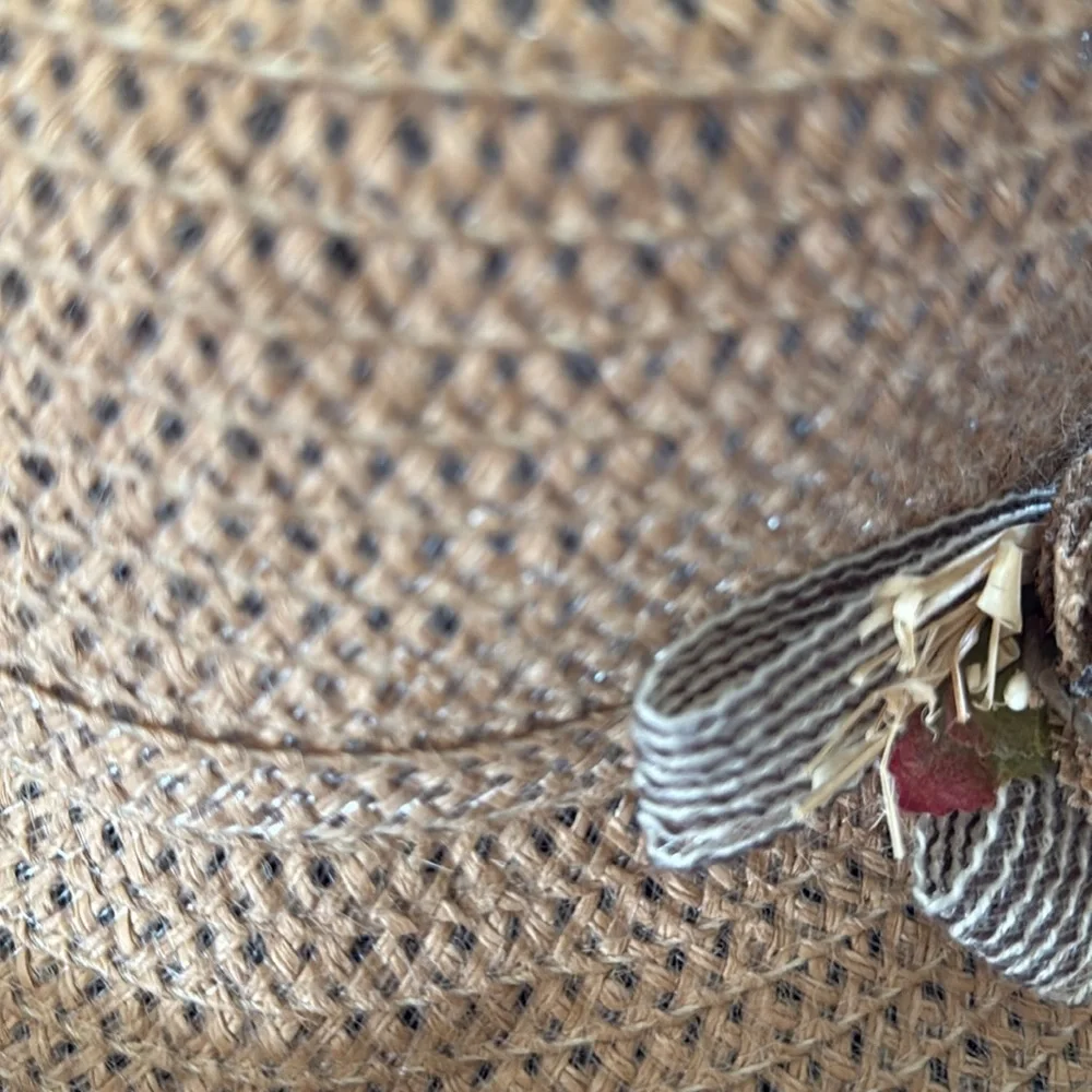 Summer Hat With Burlap/Ribbon Flower At The Side